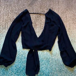 Wrap tie puff sleeve crop top